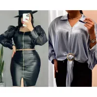 لباس مجلسی چرم و شومیز ساتن