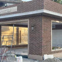 نمای اجری و سنگ نما پله استخر باربیکیو