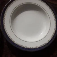 دو دست بشقاب چینی زرین دور طلایی سورمه ای