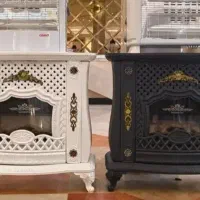 بخاری گازی شومینه ای جدید38000/حصیری مبلی پایه دار