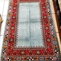 سه متری سه ترنج آبی قشقایی گل ابریشم رنگ طبیعی|فرش|تهران, حر|دیوار