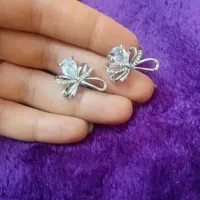 گوشواره استیل رنگ نقره ثابت تضمینی طرح پاپیون نگین|بدلیجات|اصفهان, بهار آزادی|دیوار