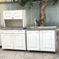 کابینت با سینک و سنگ مرمر و ماشین لباسشویی