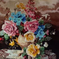 تابلو فرش دستبافت گل و گلدان سفالی