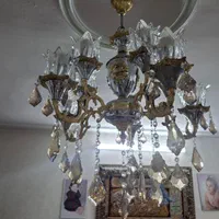 لوستر برنج ابکاری شده 5شاخه.10 شعله در حد نو