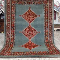 سه متری سه ترنج آبی قشقایی گل ابریشم رنگ طبیعی|فرش|تهران, حر|دیوار