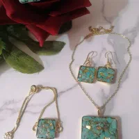 گردنبند گوشواره دستبند انگشتر  فیروزه رنگ ثابت