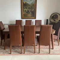 میز ناهارخوری ۸ نفره چرم و چوب