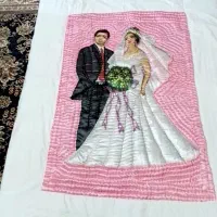 لحاف پولک دوزی عروس داماد ملحفه دوزی شده ۲نفره