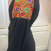 مانتو بلند کلوش با استین سوزن دوزی