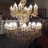 لوستر کلاسیک ۳۶ شاخه کروم آبکاری طلا دو طبقه|لوستر و چراغ آویز|قائمشهر, |دیوار