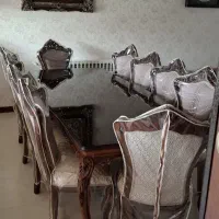 سرویس مبل نه نفره با میز ناهارخوری ده نفره چوب راش|مبلمان خانگی و میز عسلی|تفرش, |دیوار