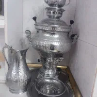 سماور با پارچ و قوری و زیر سینی. هشت لیتری