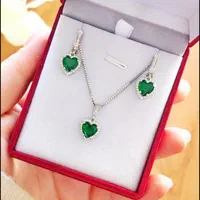 نیم ست نقره قلب سبز green &love روکش طلا کادویی