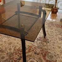 میز نهارخوری شیشه ای تک، پایه ها ترکیب چوب و فلز|میز و صندلی غذاخوری|نوشهر, |دیوار