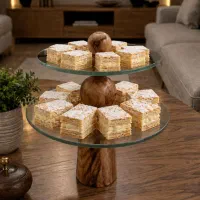 استند دوطبقه با پایه چوب طبیعی