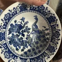 شش عدد کاسه آبگوشت خوری قدیمی طاووس قلم آبی زیبا