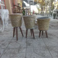 فروش پایه گلدان حصیری سه تایی مدل متنوع