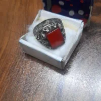 3 عدد انگشتر عقیق قرمز عقیق سبز و سنگ یاقوت بنفش