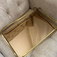 سینی پذیرایی آینه ای دور استیل طلایی