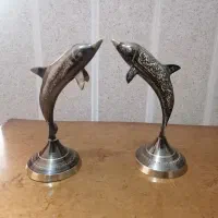 جفت دلفین برنز هندی قلمکاری برنزی