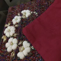 ترمه سرمه دوزی شده گل برجسته ۵ تیکه جهیزیه.|پرده، رانر، رومیزی|تهران, صادقیه|دیوار