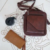 ست چرم مردانه کیف دوشی ،کمربند، کیف پول