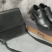کیف و کفش مشکی چرم طبیعی سایز ۳۹ کتونی۳۸