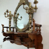 ایینه و شمعدان برنزی قدیمی