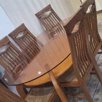 میز ناهارخوری چوب و شیشه
