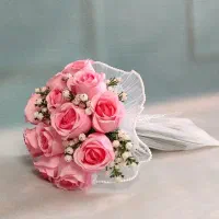 دسته گل عروس رز صورتی