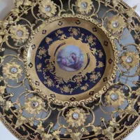 میوه خوری برنز اصل سنگین با بشقاب سرمه ای طلا کوب