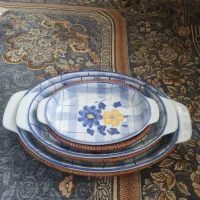 ظرف بیضی شکل سه تایی گل پنبه ای