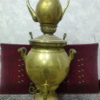 سماور زغالی بزرگ و قوری برنجی قدیمی هیئتی