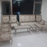 مبل ۹ نفره چوبی و ۳ عدد میز جلو مبلی