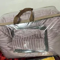 لحاف و روتشکی کش دار طرح هتلی راه راه