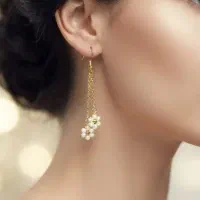 گوشواره آویز گل مرواریدی