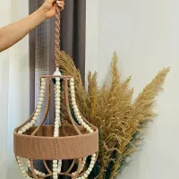 لوستر اشکی مکرومه و مهره چوبی