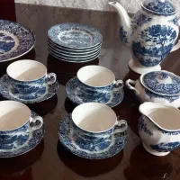 سرویس چایخوری و کیک خوری انگلیسی قلم آبی ۷۰ ساله|کلکسیون و سرگرمی|تهران, سهروردی|دیوار