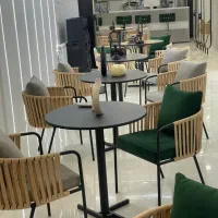 صندلی فلزی بافتدار ست 4نفره دسته دارکافه رستوران