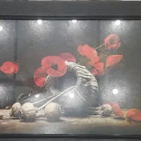 تابلو با قاب چوبی و طرح گل خشخاش