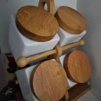 جا ادویه سرامیکی با استند و درب چوب بامبو در زرقان