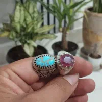 انگشتر یاقوت معدنی و فیروزه اصل نیشابور