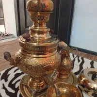 یک عدد سماور برنجی و کتری و قوری استیل طلایی|سماور، چای‌ساز، قهوه‌ساز|محمدیه-قزوین, |دیوار