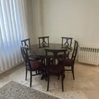 میز ناهار خوری  شیشه ای گرد ۶ نفره چوب راش
