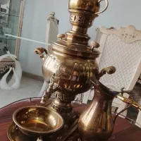سماور ذغالی برنجی سرویس ۵ تیکه