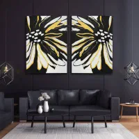 تابلو نقاشی طلایی چاپ مشکی طوسی ورق طلا سه تکه لت