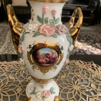 گلدان چینی گل برجسته مارک ناپولی ایتالیایی