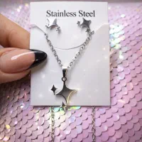 نیم ست رنگ ثابت استیل پابند وگردنبند دستبند