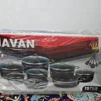 سرویس قابلمه ۱۹ پارچه زنبوری نچسب دسته طلایی